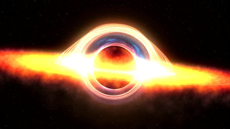 Black hole attracting space matter. 3d rendering