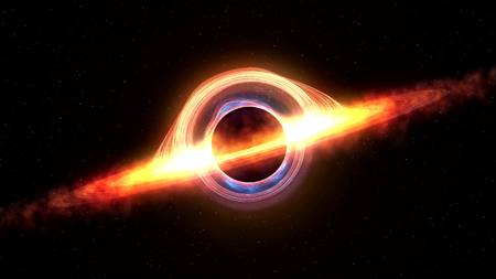 Black hole attracting space matter. 3d rendering