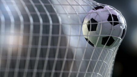 football ball in the goal net. 3drendering