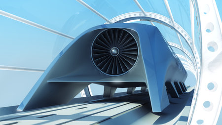 monorail futuristic train in a tunnel. 3d rendering