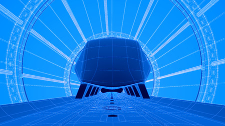 Futuristic train module on magnetic track, mesh background. 3d renderingの写真素材