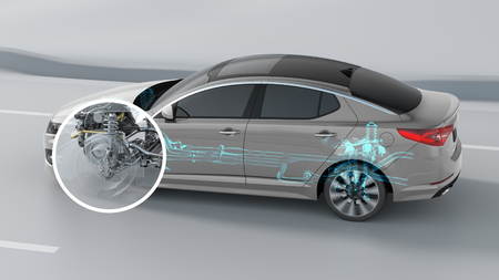 City car structure overview during driving. 3d illustrationの写真素材