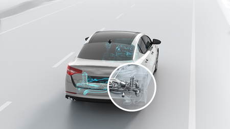 City car structure overview during driving. 3d illustrationの写真素材
