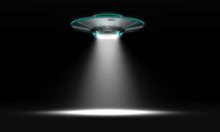 Vintage UFO isolated on black. 3d illustrationの写真素材