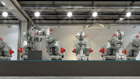 Robotic Arm Assembling 3d Printer On Conveyor Belt 3d illustrationの写真素材