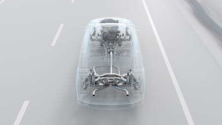 City car structure overview during driving Top View . 3d illustrationの写真素材