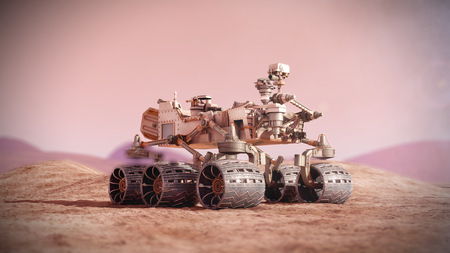 Mars rover on the Mars. 3d renderingの写真素材
