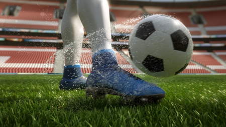 detail soccer player kicking ball on field 3d illustrationの写真素材