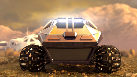 Mars Rover Space Travel. Front view. 3D renderingの写真素材