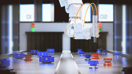 robotic arm conveyor selection. 3d illustration