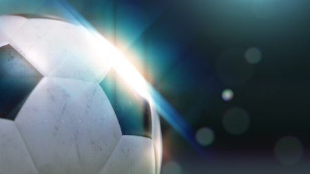 soccer ball slowly flying through the water drops with glint , 3d illustrationの写真素材