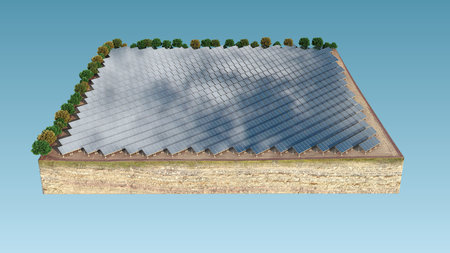 Solar panels. Solar energy. Reflection of the sky. Background picture