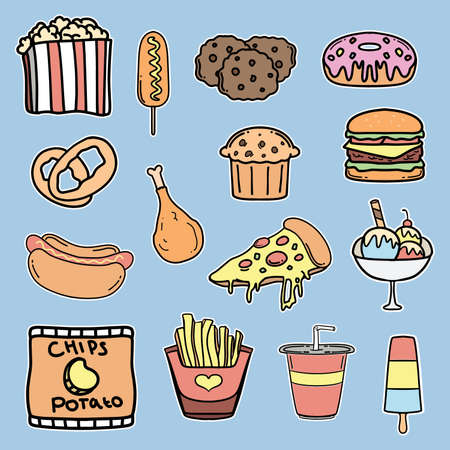 Hand drawn fast food illustration collectionのイラスト素材