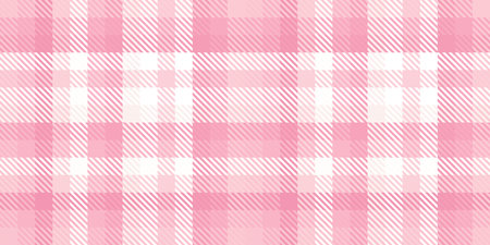 Seamless playful light pastel pink gingham plaid fabric pattern. Abstract geometric cute checker patchwork squares background texture. girl's baby shower or nursery design.の写真素材