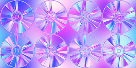 Seamless retro 80s purple aesthetic CD or DVD compact discs etched in plastic jelly plexiglass...
