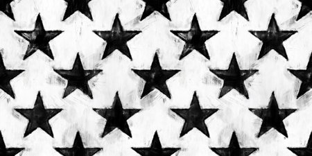Seamless painted patriotic stars black and white artistic acrylic paint texture background. Tileable grunge hand drawn July fourth American independence day holiday wallpaper motif pattern designの写真素材