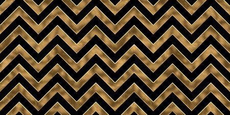 Seamless golden cheugy chevron zigzag pattern. Vintage abstract gold plated relief sculpture on...