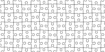 Seamless minimal blank jigsaw puzzle pieces background pattern in black and white monochrome with copy space. Creative problem solving or business teamwork concept wallpaper texture. 3D rendering.の写真素材