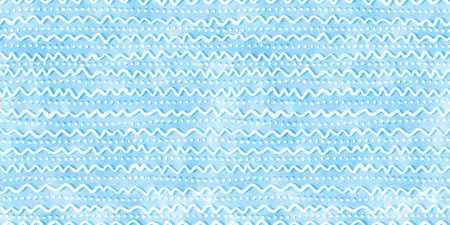 Tranquil blue seamless playful hand drawn kidult squiggly doodle lines and polka dot fabric pattern. Cute watercolor stripes background texture. Boys birthday, baby shower or nursery wallpaper designの写真素材