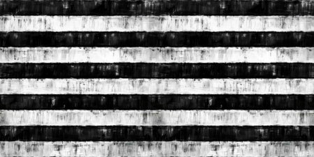 Seamless painted thick horizontal lines, a black and white artistic acrylic paint texture background. Creative grunge monochrome hand drawn flag stripes tileable surface pattern design. 3D Rendering.の写真素材
