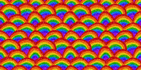Seamless Colorful Glitter Rainbow Scales Background Texture. Playful Children's illustration pattern. Sparkly LGBTQ pride flag or diversity concept backdrop. High resolution Wallpaper 3D Rendering.の写真素材