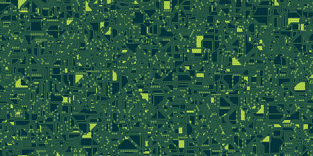 Seamless electronics circuit board background texture. High tech motherboard pattern in neon lime...