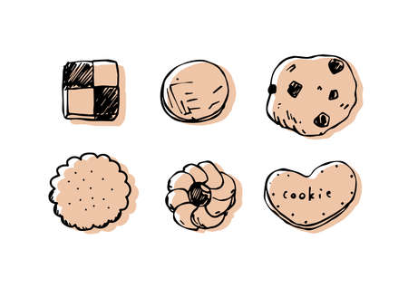 Set of hand-drawn illustrations of various cookiesのイラスト素材