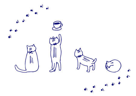 Simple and healing cat line drawing illustration setのイラスト素材