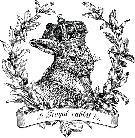 Antique royal rabbit in a crown in a frameの写真素材
