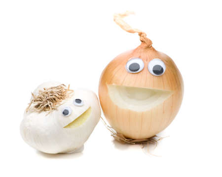 Laughing couple of garlic and onionの写真素材