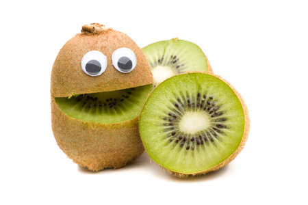 Laughing kiwi isolated on white backgroundの写真素材