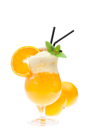 Gentle angel sundae - Gentle angel sundae - vanilla ice cream with orange juice - Vanilla ice cream with orange juice. Real cocktails isolated on white background - no artificial ingredients used.の写真素材