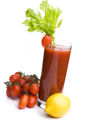 classic cocktails: bloody mary with ingredients. Real edible cocktails isolated on white background - no artificial ingredients used.の写真素材