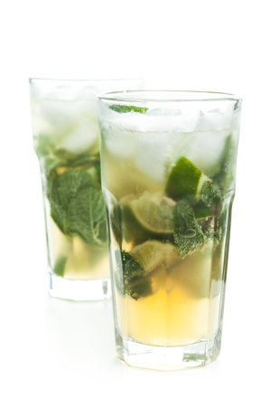 real edible cocktails isolated on white background: Two cocktails with mint isolated on white backgroundの写真素材