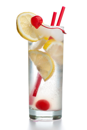 real edible cocktails isolated on white background: Gin Fizz with two red straws isolated on white backgroundの写真素材