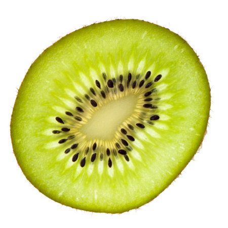 A slice of kiwi isolated on white background. Real edible fruit and vegetable. Cutted to half or slices isolated on white background,の写真素材