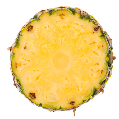 Pineapple slice isolated on white background. Real edible fruit and vegetable. Cutted to half or slices isolated on white background,の写真素材