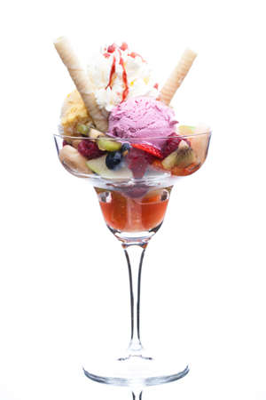 Ice cream sundae with fruitsの写真素材