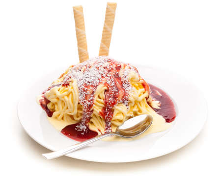 Spaghetti made out  of ice creamの写真素材