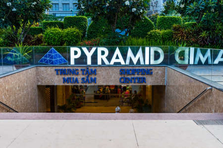 NHA TRANG, VIETNAM - APRIL 19, 2019: Entrance to the underground shopping center in park with tropical treesのeditorial素材