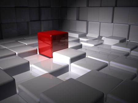 Standing out in the crowd - red on whiteの写真素材