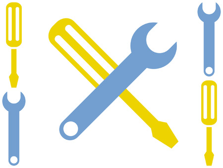 Cartoon Stylized Screwdriver and Wrenchのイラスト素材