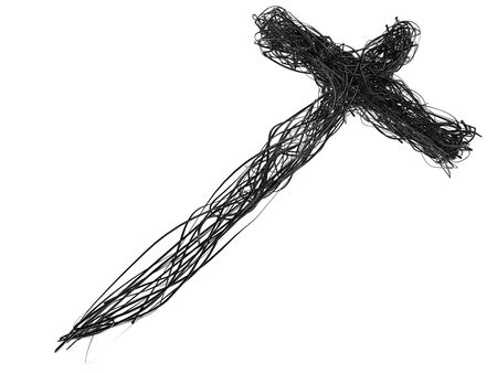 3D Abstract Wire/Thorn Cross Isolated on Whiteの写真素材