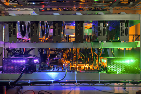 Bitcoin miner Crypto Currency  Focus on the video card and accessories.の写真素材