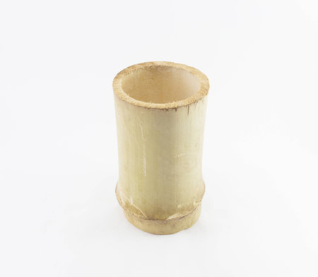 glass made by bamboo on white backgroundの写真素材