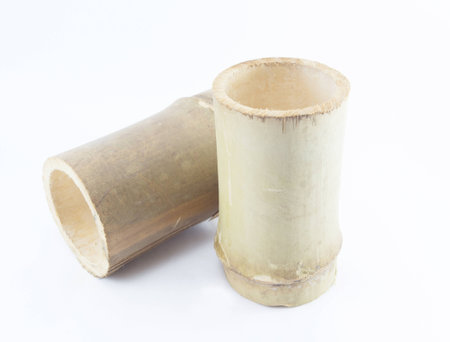 glass made from bamboo on white backgroundの写真素材