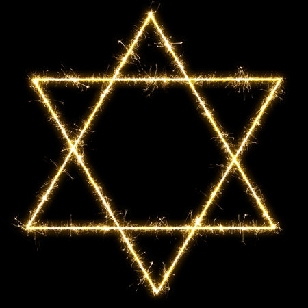 The Star of David made by sparkler. isolated on a black backgroundの写真素材