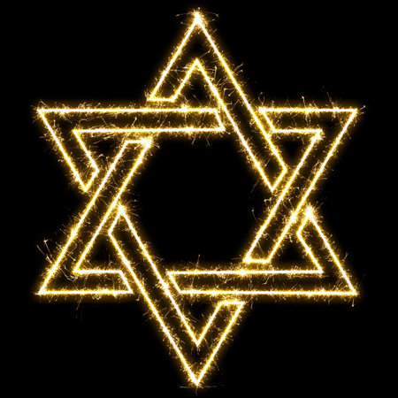 The star of David made of sparkler. isolated on a black backgroundの写真素材