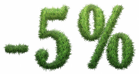 -5% sign, made of grass. isolated on a white background. 3D illustrationの写真素材