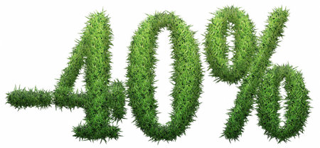 -40% sign, made of grass. isolated on a white background. 3D illustrationの写真素材